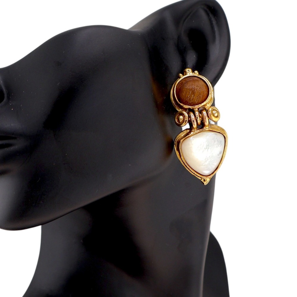 Gas Bijoux Colorado Earrings Mother Of Pearl Wood Gold Heart‎ Drop